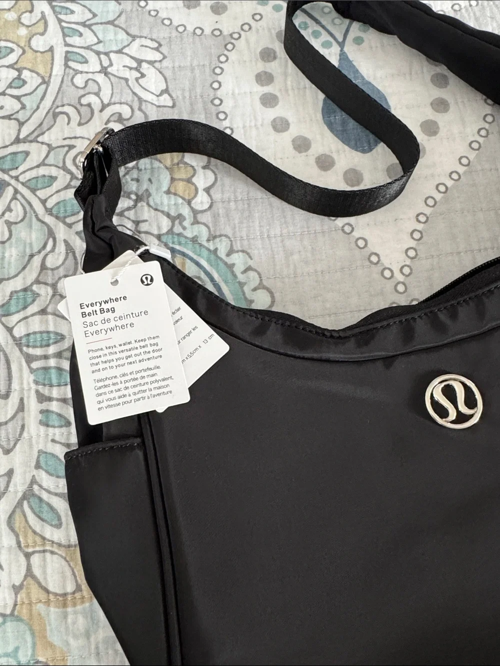 lululemon athletica Black Shoulder Hobo Bag with Silver Logo